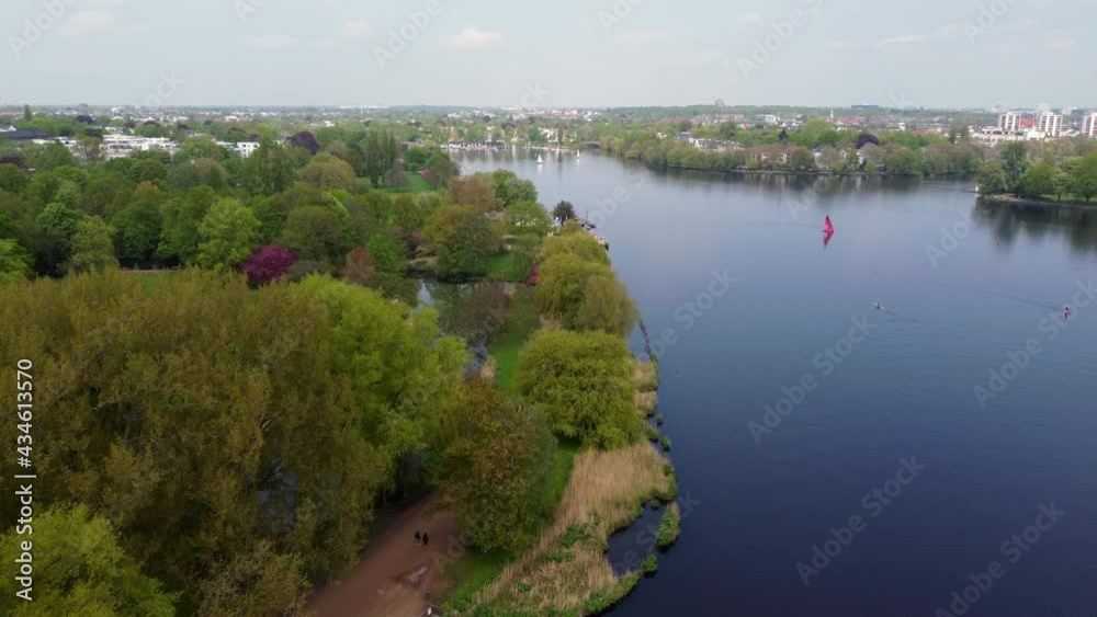 Alster Park at River Alster Lake in Hamburg from above - aerial photography Alster Park at River Alster Lake in Hamburg from above - aerial photography