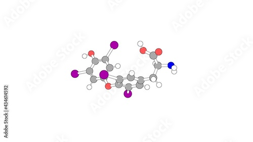 360º realistic 3D view of L-Thyroxine as a seamless loop over a white opaque background with alpha mask. Also called levothyroxine and thyroxine. photo