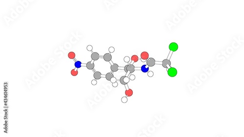 360º realistic 3D view of Chloramphenicol as a seamless loop over a white opaque background with alpha mask. Also called chloromycetin and chlornitromycin. photo