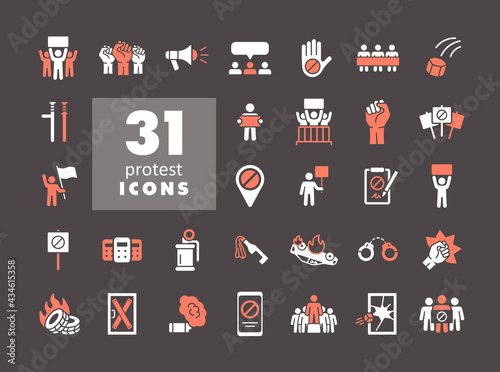 Protest, strike, revolution set vector glyph icons