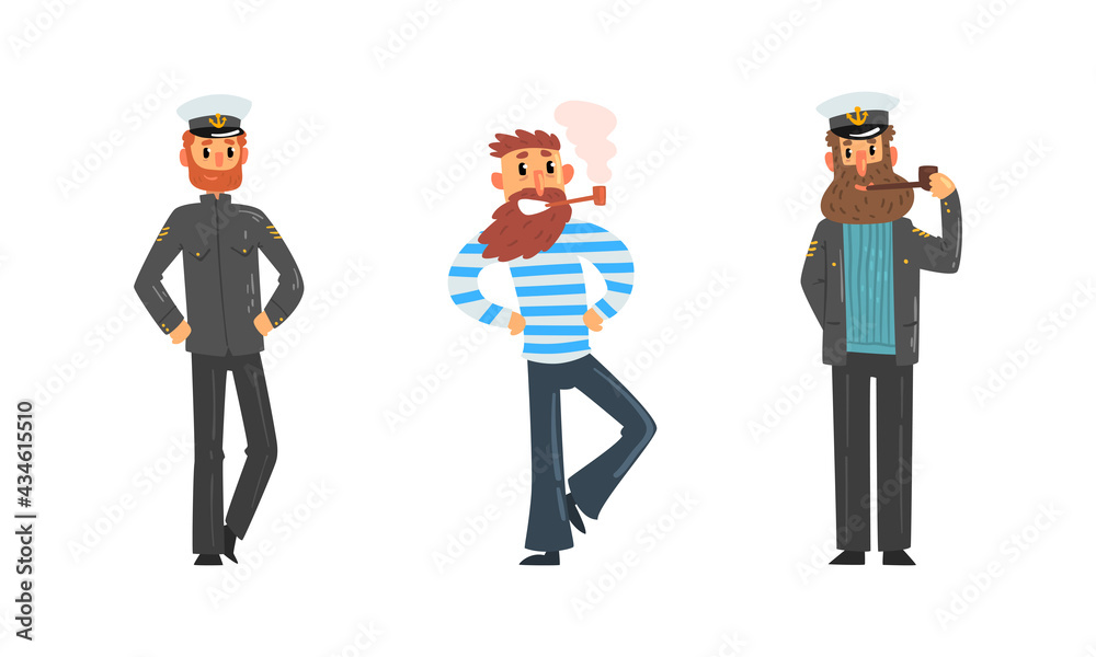 Set of Sailors and Captain, Seaman Characters, Ship Crew Members ...