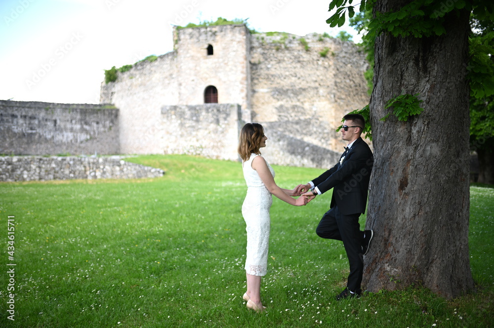 Beautiful wedding couple, Luxury married wedding couple, bride and groom posing in old city