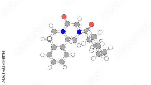 360º realistic 3D view of Praziquantel as a seamless loop over a white opaque background with alpha mask. Also called biltricide and droncit. photo