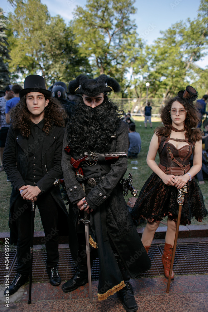 Obraz premium Kiev, Ukraine - June 1, 2019: Kiev Comic Con, an annual fandom festival in Ukraine. Festival of comics. Cosplayers dressed as their favorite superheroes. Marvel Cosplay, Avengers, Mortal Kombat, DC