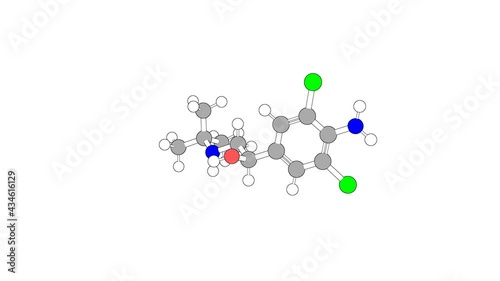 360º realistic 3D view of Clenbuterol as a seamless loop over a white opaque background with alpha mask. Also called planipart and clenbuterolum. photo