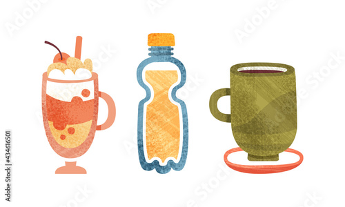 Set of Non-Alcoholic Summer Drinks, Tea, Lemonade, Juice Cartoon Vector Illustration