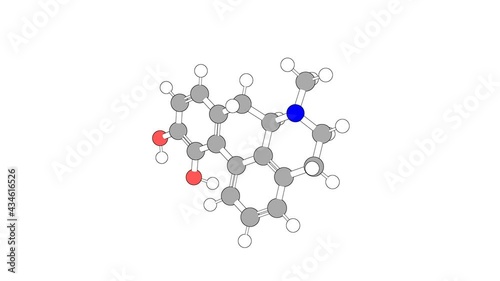 360º realistic 3D view of Apomorphine as a seamless loop over a white opaque background with alpha mask. Also called apokyn and l-apomorphine.