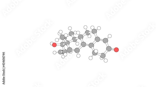 360º realistic 3D view of Altrenogest as a seamless loop over a white opaque background with alpha mask. Also called allyltrenbolone and regumate.