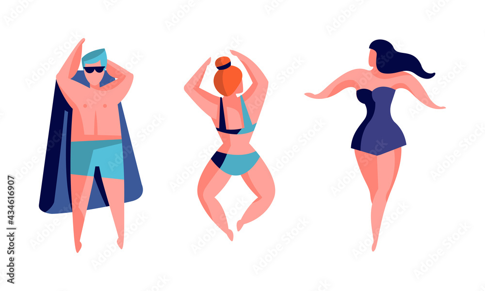People Sunbathing on the Beach Set, View from Above of Men and Women Relaxing on Summer Vacation Cartoon Vector Illustration People Sunbathing on the Beach Set, View from Above of Men and Women Relaxing on Summer Vacation Cartoon Vector Illustration
