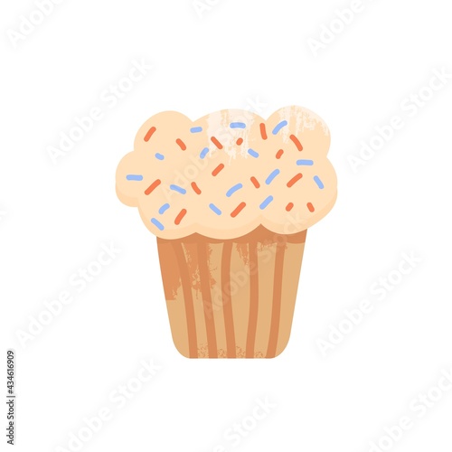 Sweet cupcake vector icon on white background. Chocolate cake, muffin dessert. Cartoon flat style. Tasty confectionery