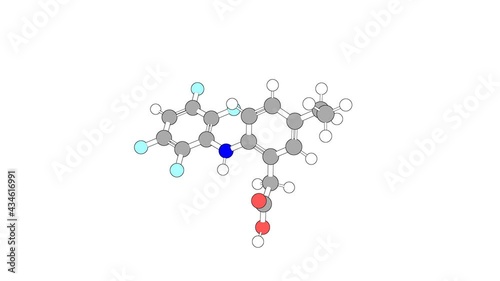 360º realistic 3D view of Robenacoxib as a seamless loop over a white opaque background with alpha mask. Also called onsior and robenacoxibum.