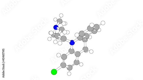 360º realistic 3D view of Clomipramine as a seamless loop over a white opaque background with alpha mask. Also called chlorimipramine and monochlorimipramine.