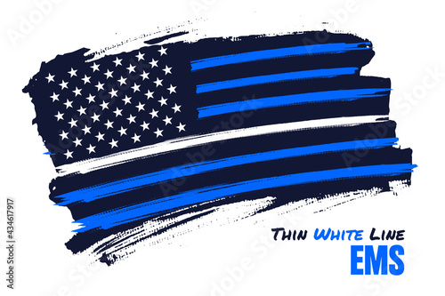 Thin white line, Distressed american flag vector template. Symbol of EMS  Memorial Day in United States. Illustration for poster, card, banner. 