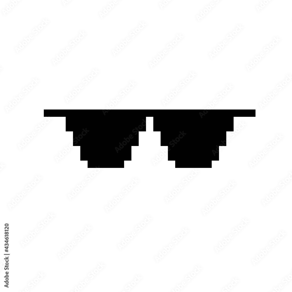 Black glasses pixel art. Pixel black and white glasses. Vector illustration. Icon black glasses' pixel art. Black glasses pixel art. Pixel black and white glasses. Vector illustration. Icon black glasses' pixel art.