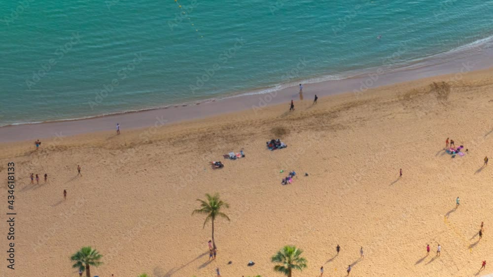 Aerial timelapse of people on Teresitas beach, Tenerife, Canary island Aerial timelapse of people on Teresitas beach, Tenerife, Canary island