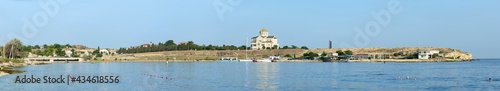 Panorama of Chersonesus cape from Quarantine bay, Sevastopol, Crimea, Russia.