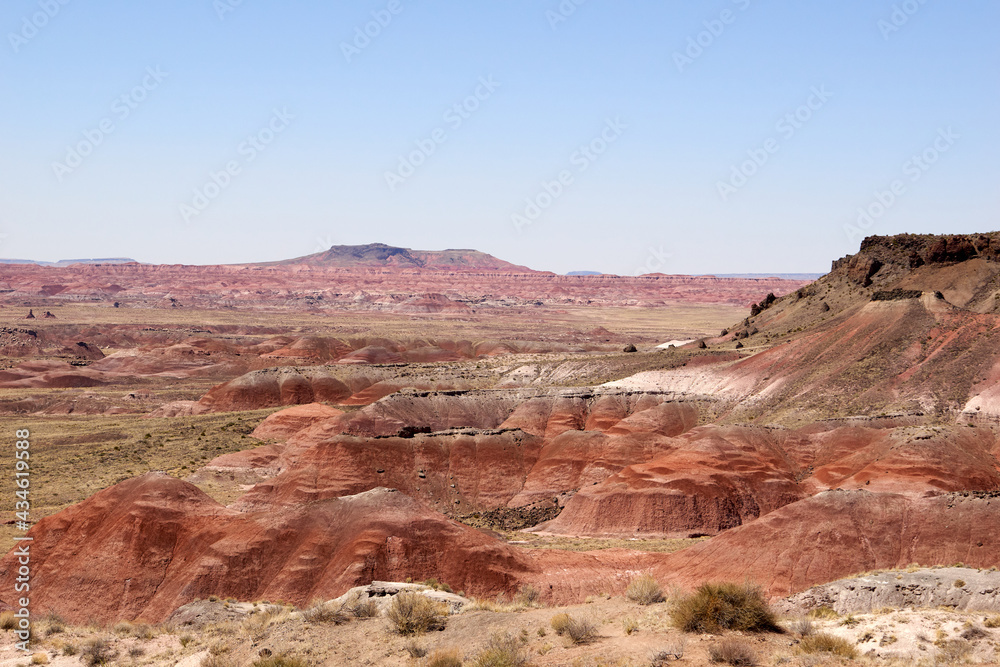 Landscape scenic vista of the Painted Desert in the Petrified Forest National Park in Arizona
