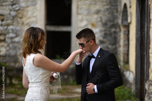 Beautiful wedding couple, Luxury married wedding couple, bride and groom posing in old city