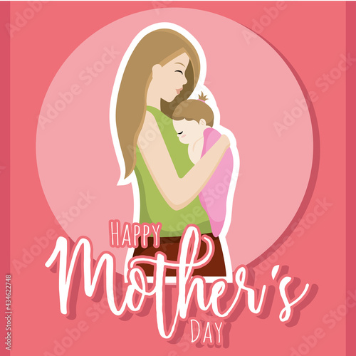 Mother carrying her daughter Mother day poster Vector