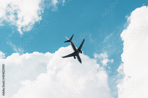 Flying Airplane in Blue Sky