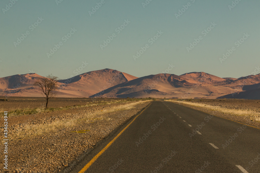 gravel road leading to sossusvlei in namibia