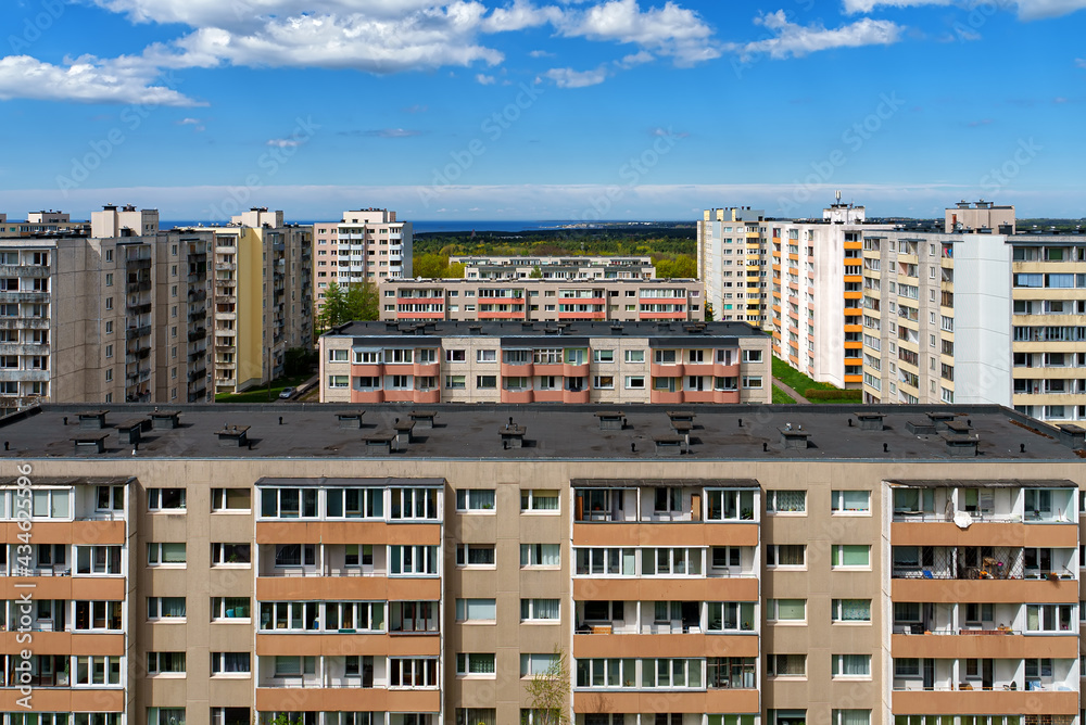 Aerial street view of Katleri and Paasiku streets in Lasnamae, Tallinn. Aerial street view of Katleri and Paasiku streets in Lasnamae, Tallinn.