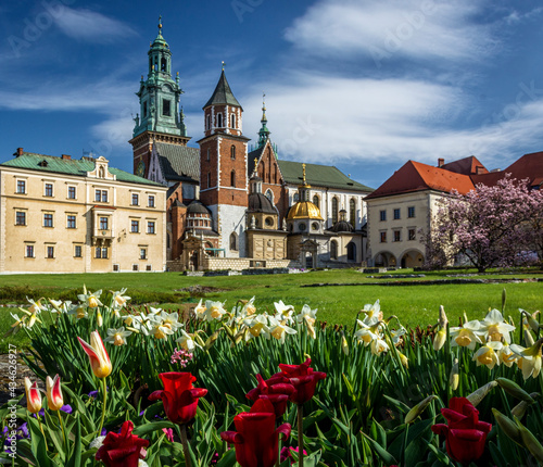 Spring in Krakow - Wawel Castle in flowers.