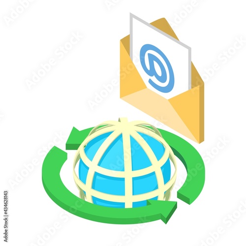 Global email icon. Isometric illustration of global email vector icon for web