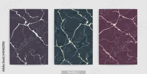 Covers templates. Set of marble textures with natural colors. Vector illustration