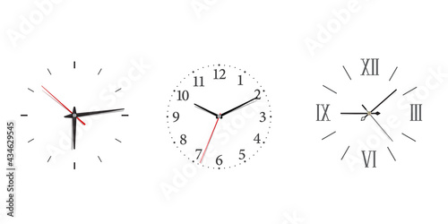 Modern wall clock set with roman and Arabic numerals in minimalism style.