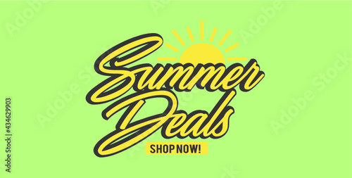 Vector summer deals banner with shop now details 