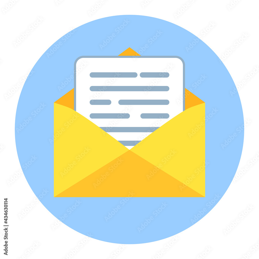 Email Icon. Open envelope with letter. Mail and messaging icon in flat style Email Icon. Open envelope with letter. Mail and messaging icon in flat style
