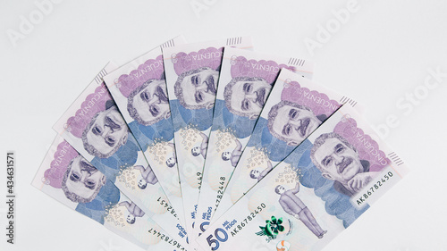 colombian money, fifty thousand pesos on white background photo