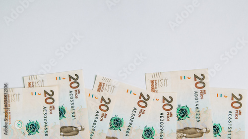 colombian money, twenty thousand pesos on white background photo