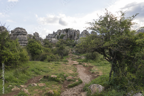 Landscape of the rock formations in El Torcal de Antequera in Spain