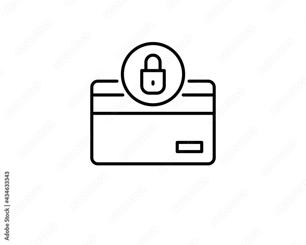 Credit card with lock line icon, outline vector sign, linear style pictogram isolated on white. Secure payment symbol, logo illustration Credit card with lock line icon, outline vector sign, linear style pictogram isolated on white. Secure payment symbol, logo illustration