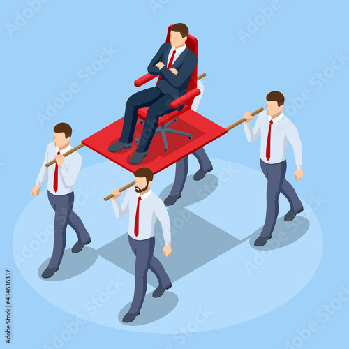 Isometric concept of arrogance or bossy manager who doesnt listen to subordinates opinion. Arrogant businessman. Megalomania, employer, ignore, tyrant.