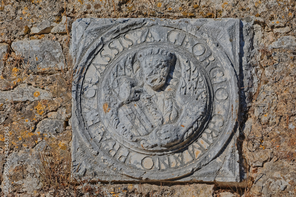 Georgio Grimano relief on New fortress wall in Corfu Greece Georgio Grimano relief on New fortress wall in Corfu Greece