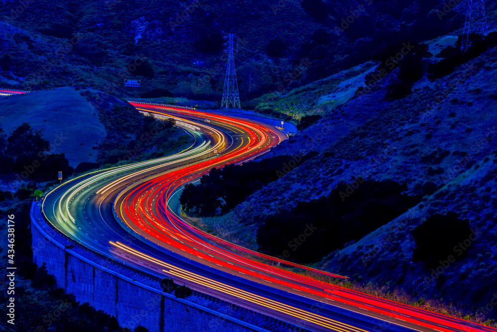 Tail Light and Headlight lights, trails long exposure, highway