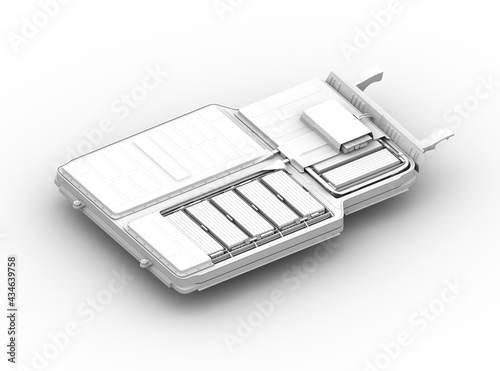 Clay rendering. Cutaway View of Electric Vehicle Battery Pack. 3D rendering image.