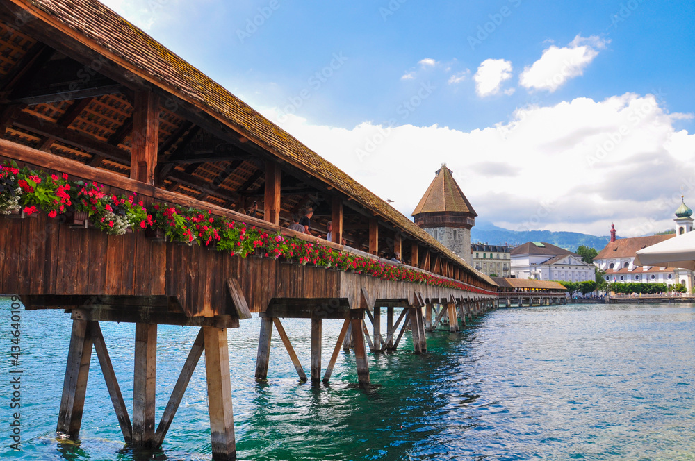 Wasserturm Tower and chapel bridge, in Lucerne, Switzerland.