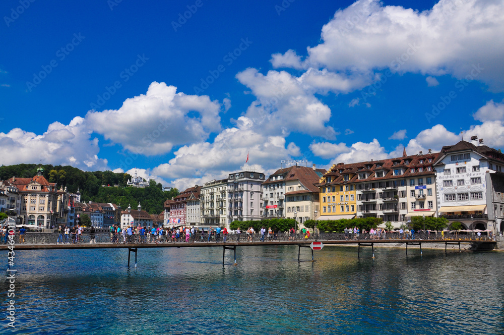 Scenic panorama of the Old Town medieval architecture in Luzern, Switzerland.