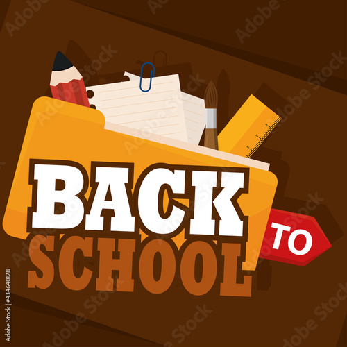 School supplies in a folder Back to school Vector illustration