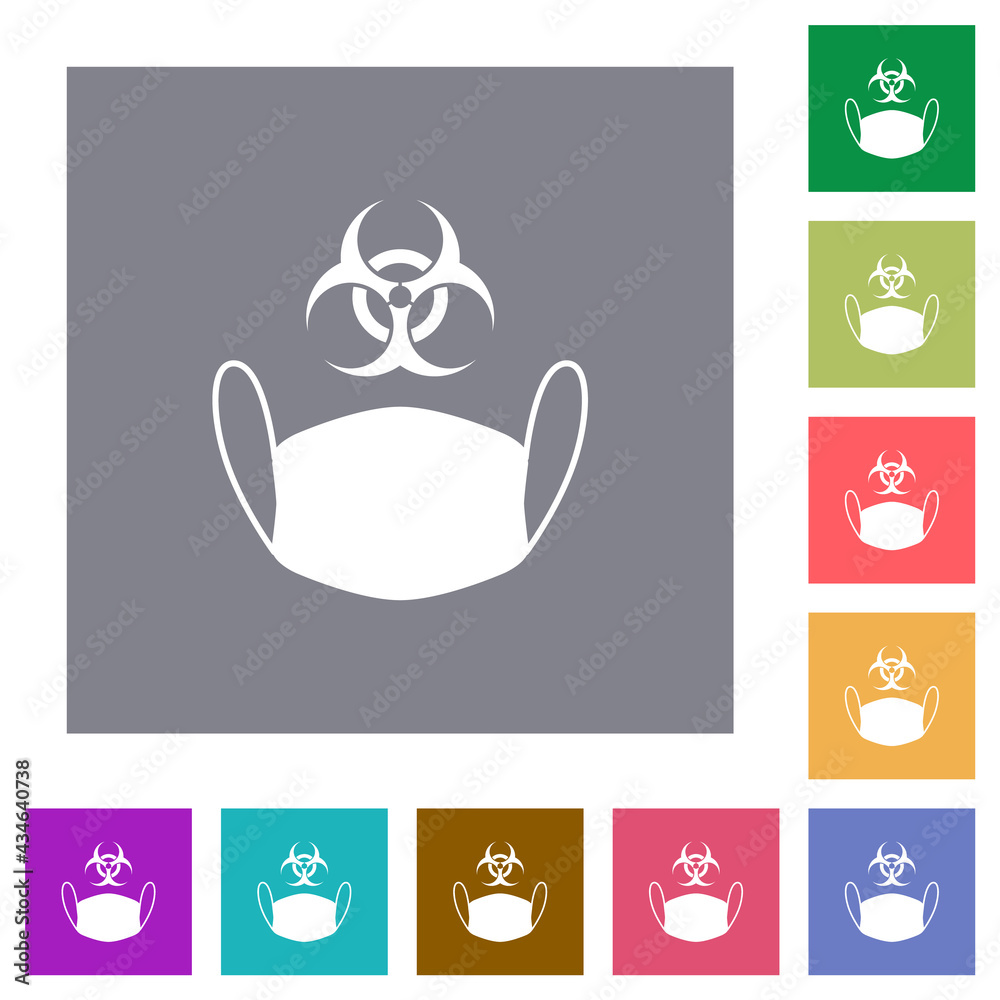 Face mask and biohazard symbol square flat icons