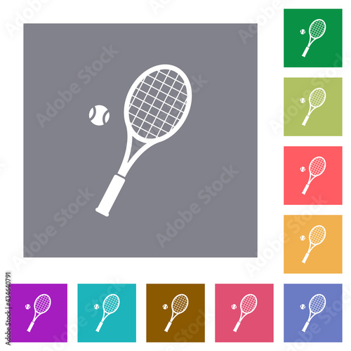 Tennis racket with ball square flat icons