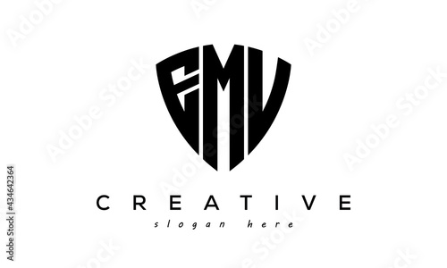 EMV letter creative logo with shield	