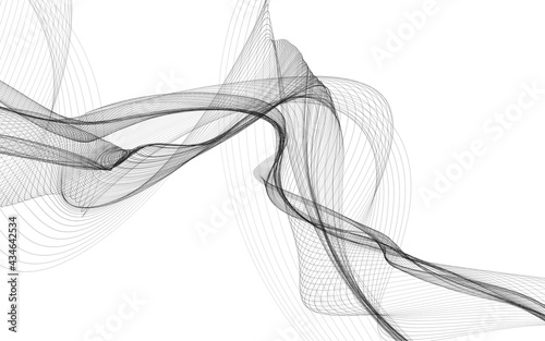 Abstract background with monochrome wave lines on white background.