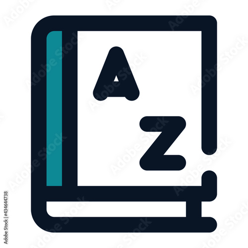 icon book to study language and alphabet using filled line style and blue color
