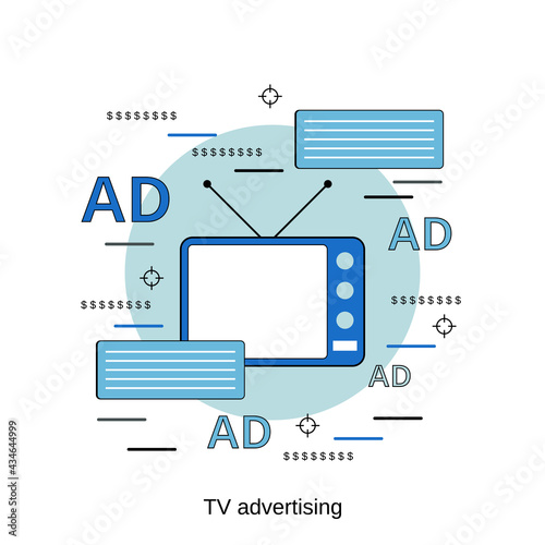 TV marketing, advertisement flat design style vector concept illustration © Ulvur