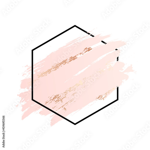 Rose and pink background stroke polygon frame. Vector gold pink brush makeup beauty abstract geometric logo